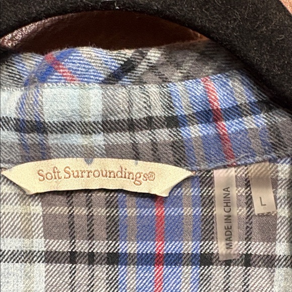 Soft Surroundings Plaid Shirt with Blue and Red Accents back with velvet print L - Picture 2 of 4